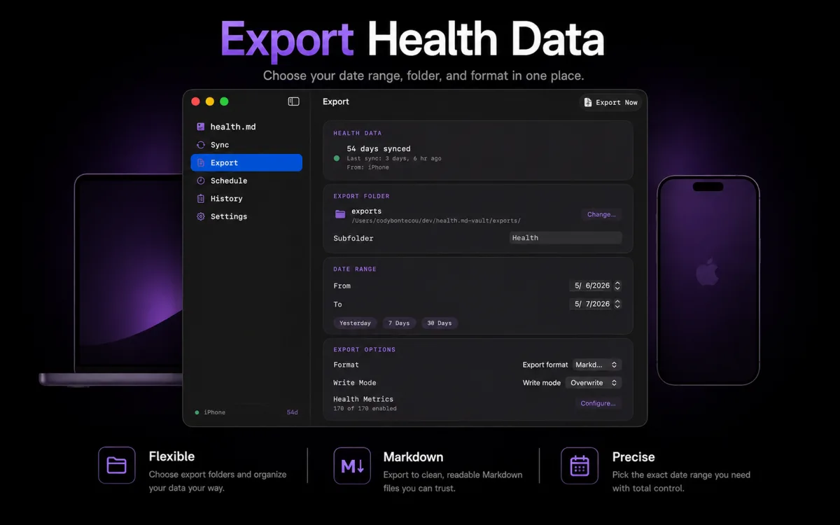 Health.md Mac export destination